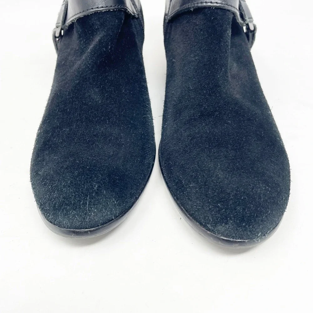 Sam Edelman Black Suede Harness Ankle Boots Size 8 Block Heel Zip Booties